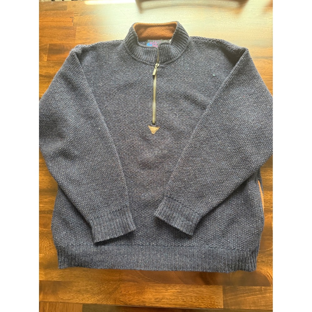 Early Winters Vintage Blue Marl Quarter Zip Wool Blend Sweater Large